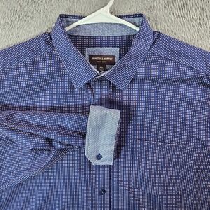 Johnston & Murphy Shirt Men XXL Flip Cuff Button Up Long Sleeve Geometric‎ Blue
